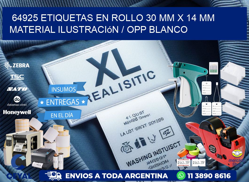 64925 Etiquetas en rollo 30 mm x 14 mm material Ilustración / OPP Blanco