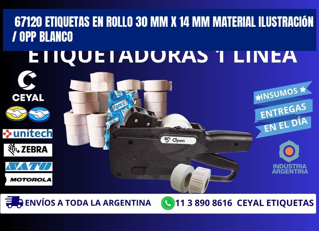 67120 Etiquetas en rollo 30 mm x 14 mm material Ilustración / OPP Blanco