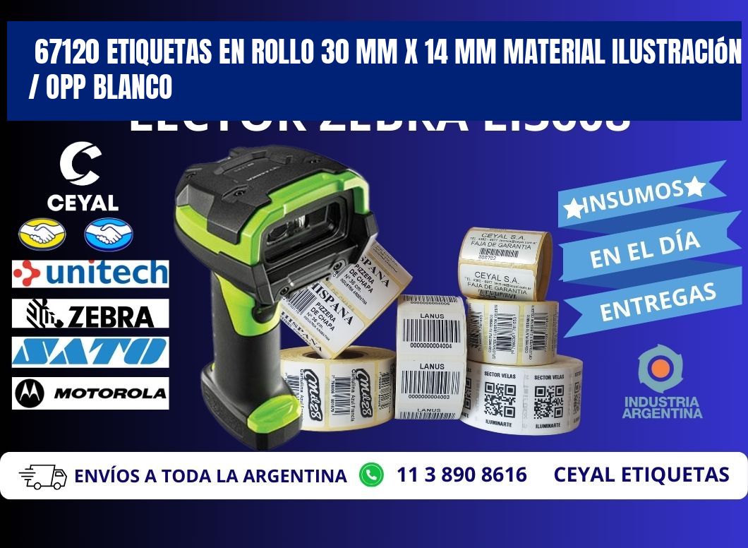 67120 Etiquetas en rollo 30 mm x 14 mm material Ilustración / OPP Blanco