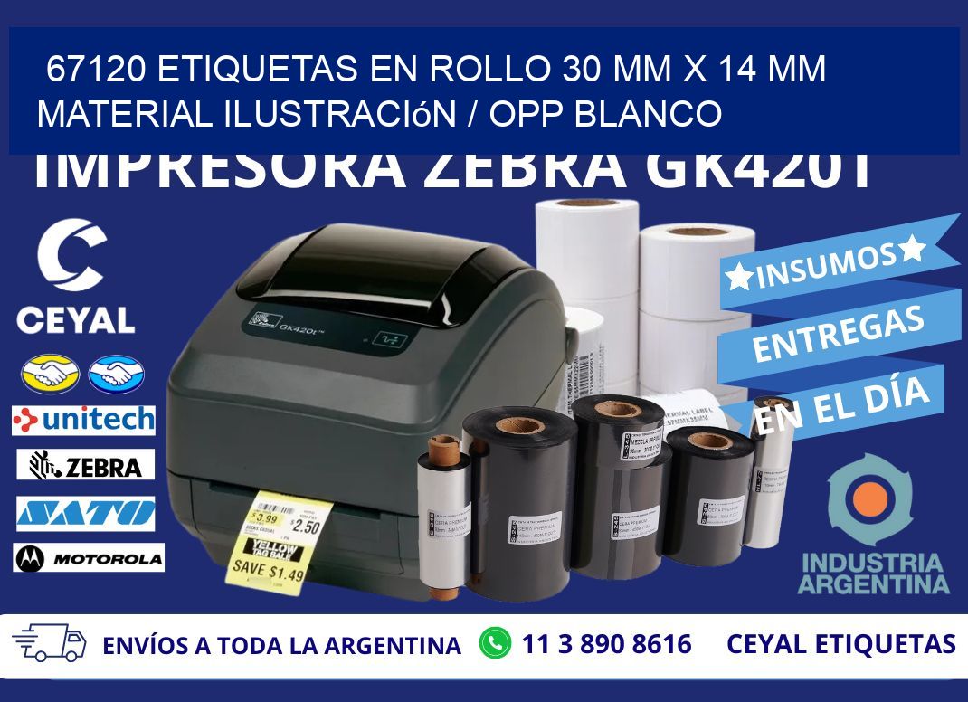 67120 Etiquetas en rollo 30 mm x 14 mm material Ilustración / OPP Blanco