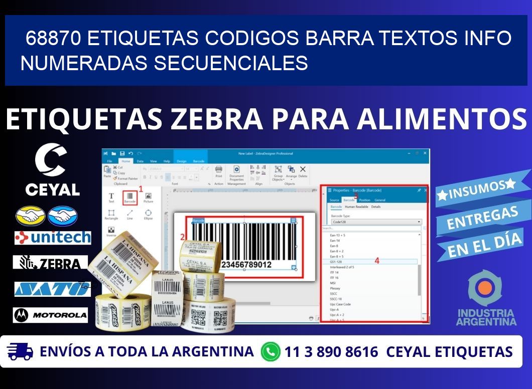68870 Etiquetas Codigos Barra Textos Info Numeradas Secuenciales
