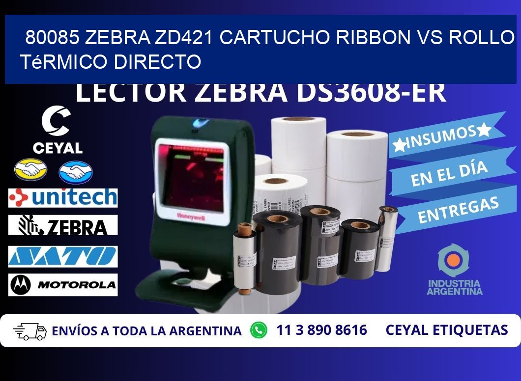 80085 Zebra ZD421 cartucho ribbon vs rollo térmico directo