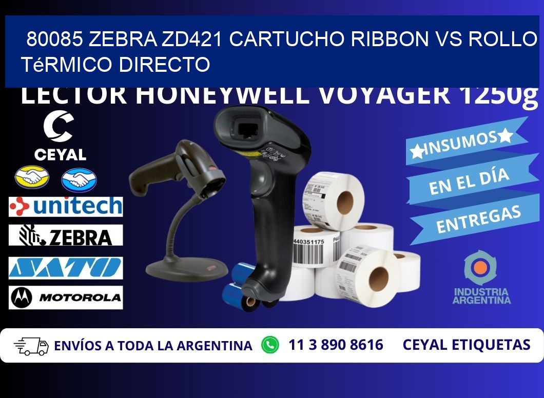 80085 Zebra ZD421 cartucho ribbon vs rollo térmico directo