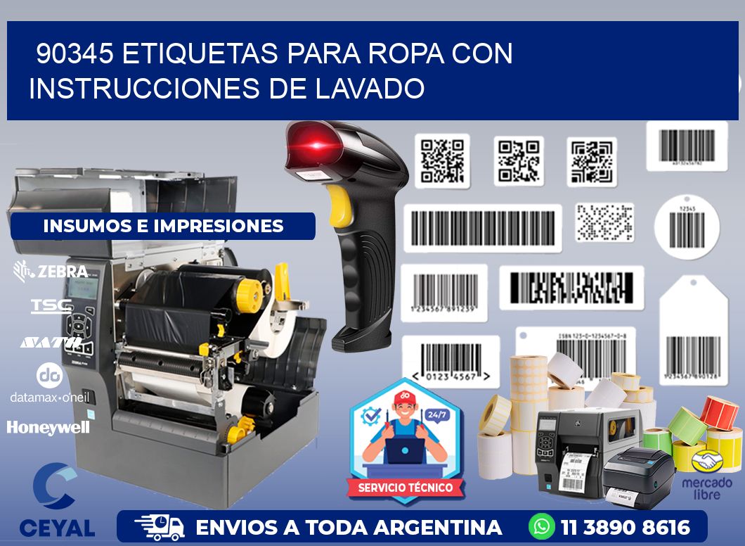 90345 etiquetas para ropa con instrucciones de lavado