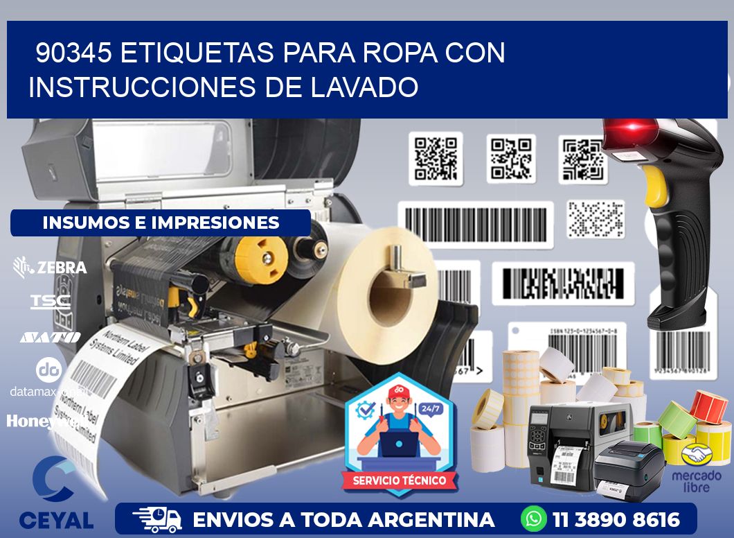 90345 etiquetas para ropa con instrucciones de lavado
