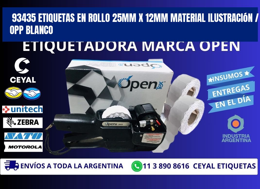 93435 Etiquetas en rollo 25mm x 12mm material Ilustración / OPP Blanco
