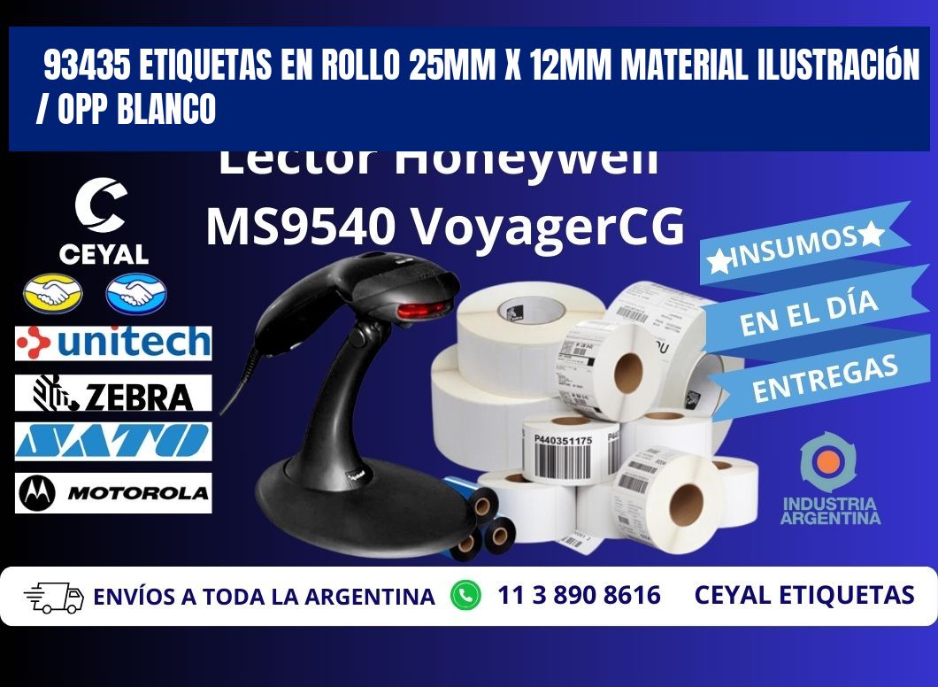 93435 Etiquetas en rollo 25mm x 12mm material Ilustración / OPP Blanco