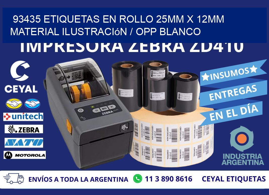 93435 Etiquetas en rollo 25mm x 12mm material Ilustración / OPP Blanco