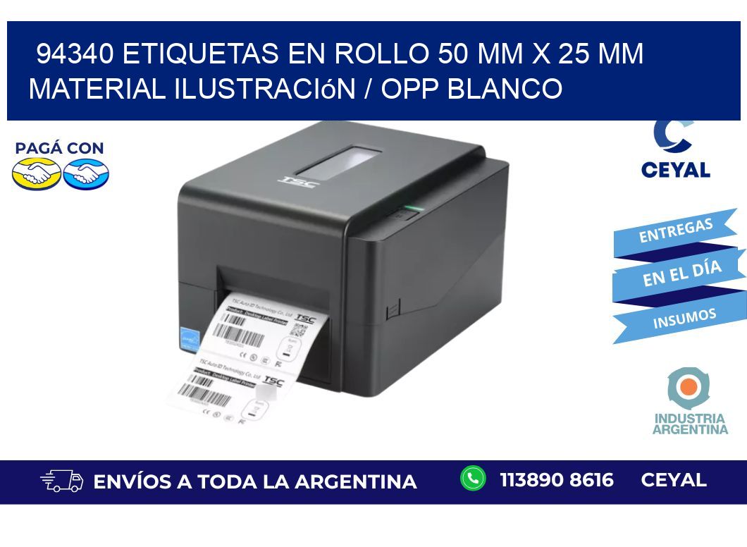 94340 Etiquetas en rollo 50 mm x 25 mm material Ilustración / OPP Blanco