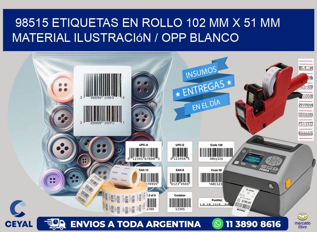 98515 Etiquetas en rollo 102 mm x 51 mm material Ilustración / OPP Blanco