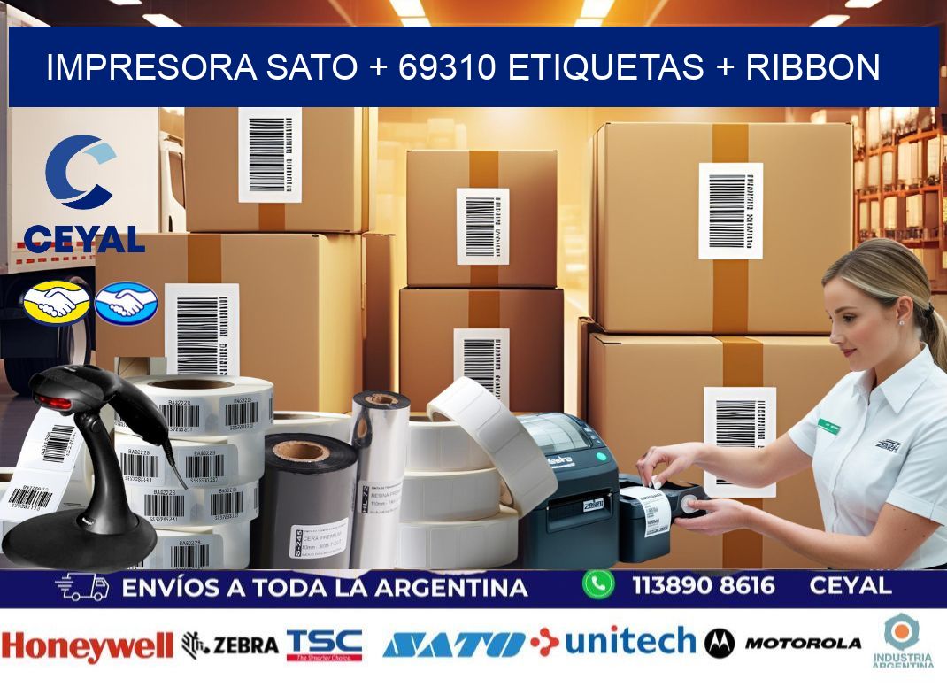 impresora SATO + 69310 etiquetas + ribbon