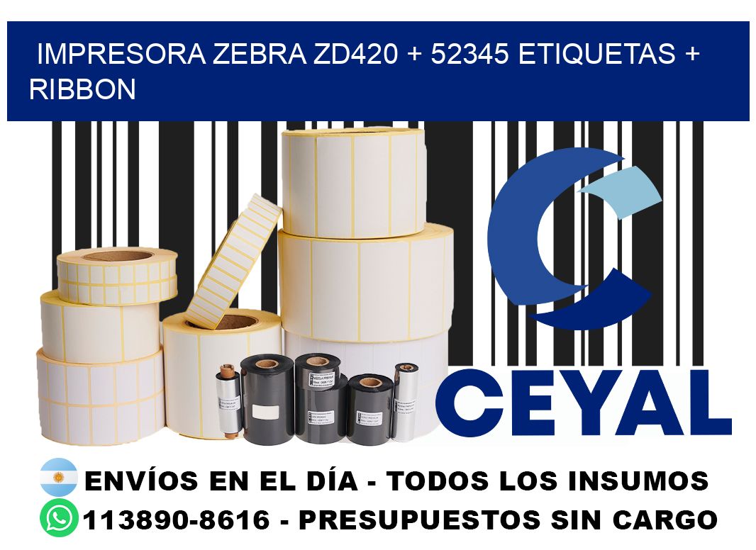 impresora zebra zd420 + 52345 etiquetas + ribbon