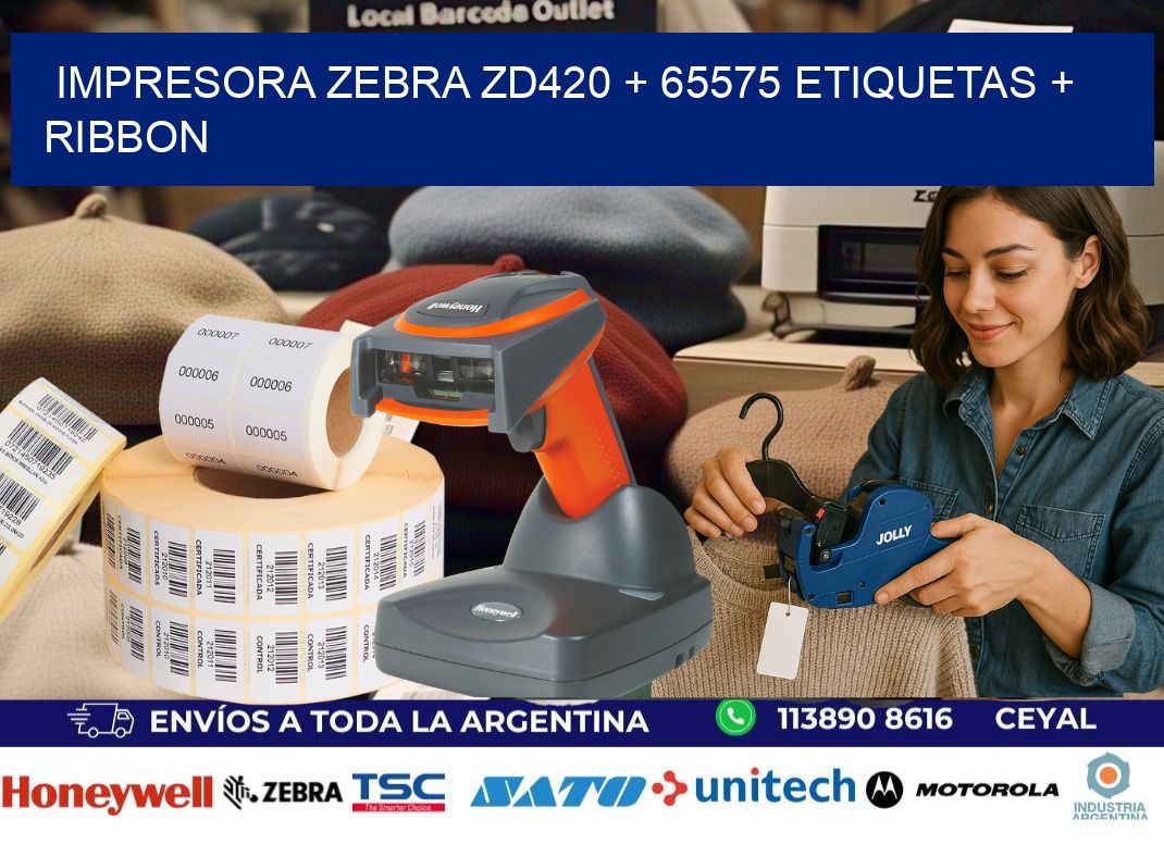 impresora zebra zd420 + 65575 etiquetas + ribbon