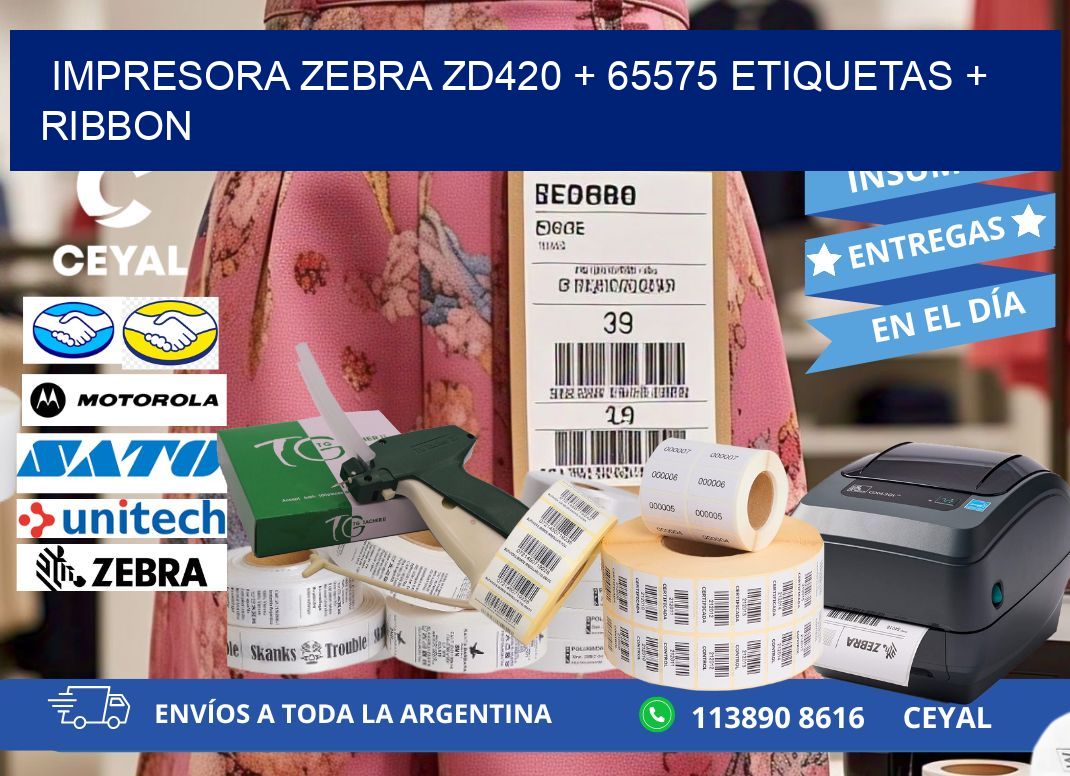 impresora zebra zd420 + 65575 etiquetas + ribbon