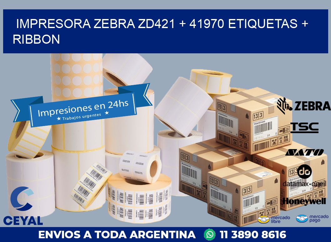 impresora zebra zd421 + 41970 etiquetas + ribbon