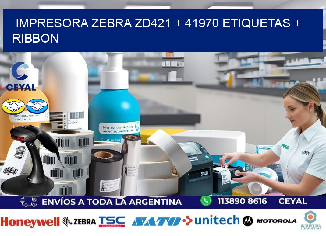 impresora zebra zd421 + 41970 etiquetas + ribbon