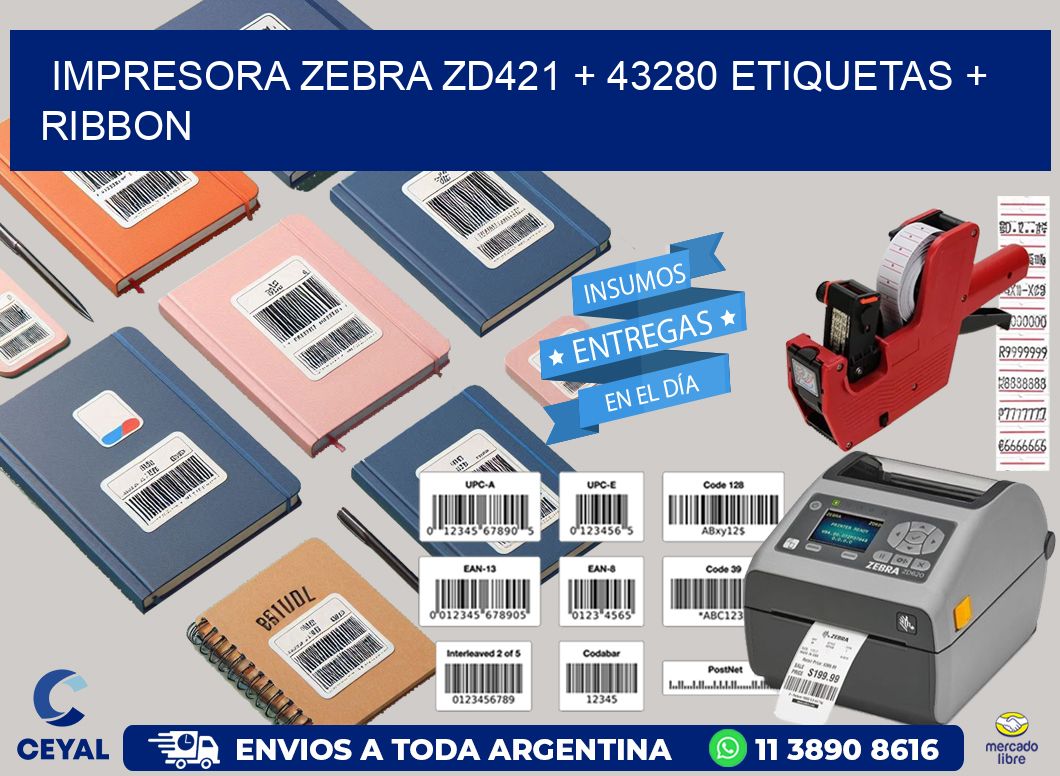 impresora zebra zd421 + 43280 etiquetas + ribbon
