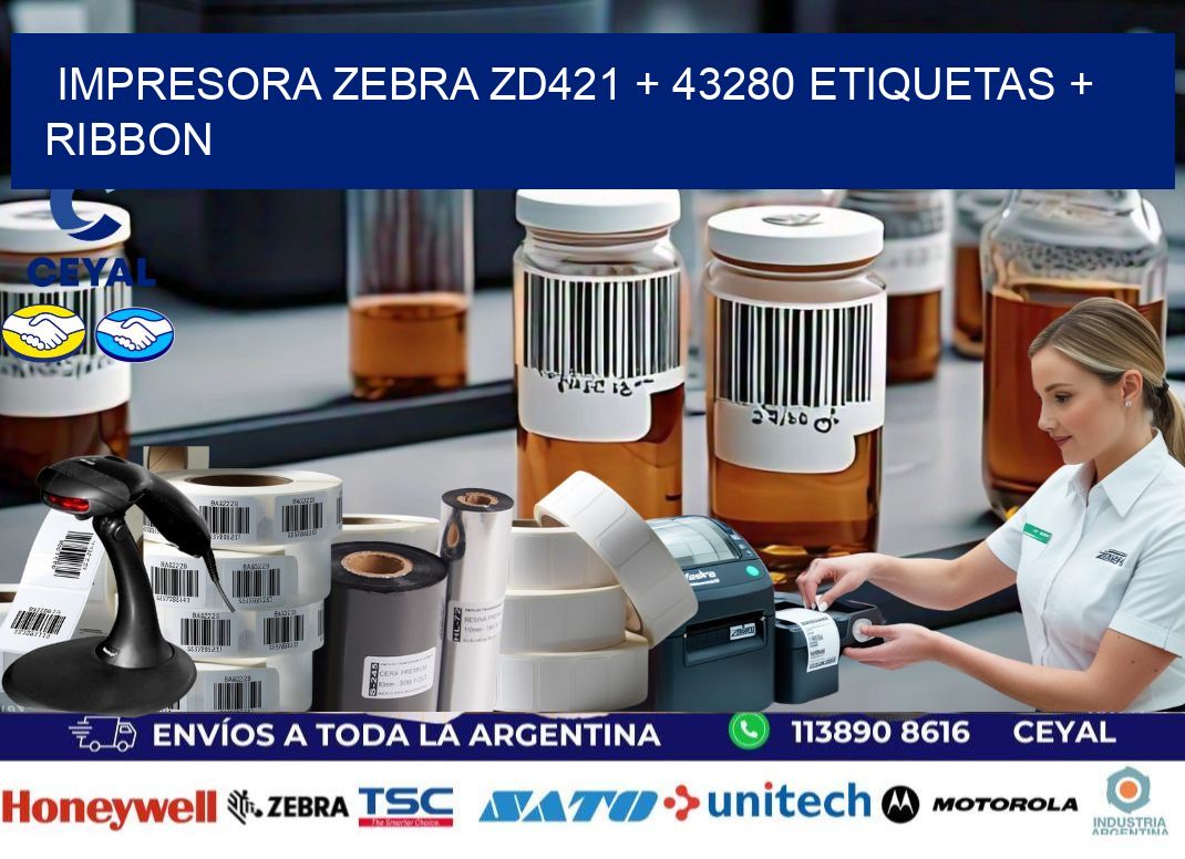 impresora zebra zd421 + 43280 etiquetas + ribbon