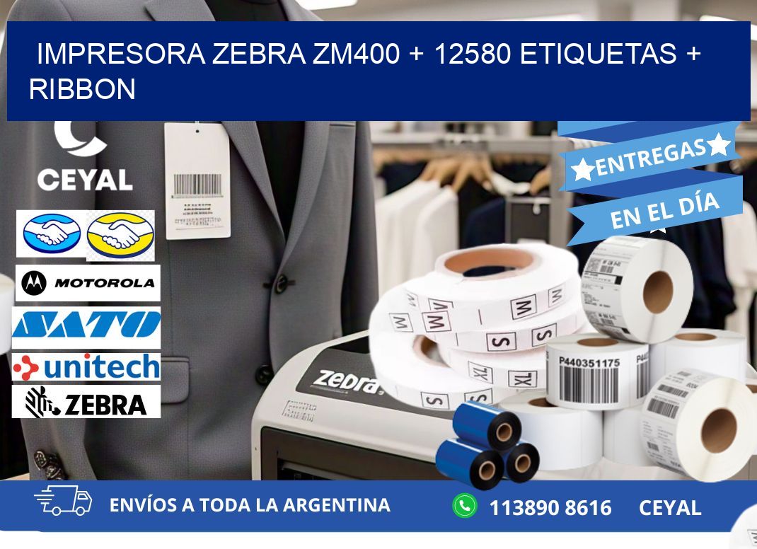 impresora zebra zm400 + 12580 etiquetas + ribbon