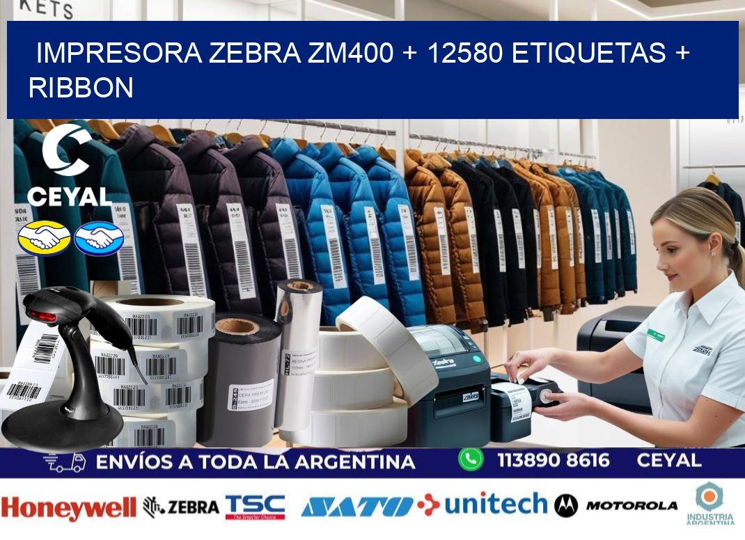 impresora zebra zm400 + 12580 etiquetas + ribbon