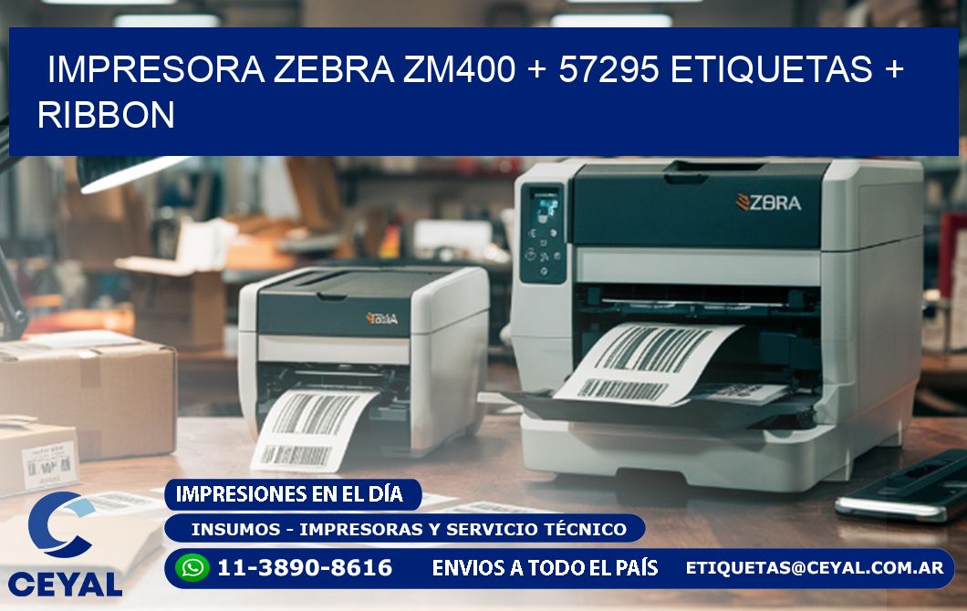 impresora zebra zm400 + 57295 etiquetas + ribbon