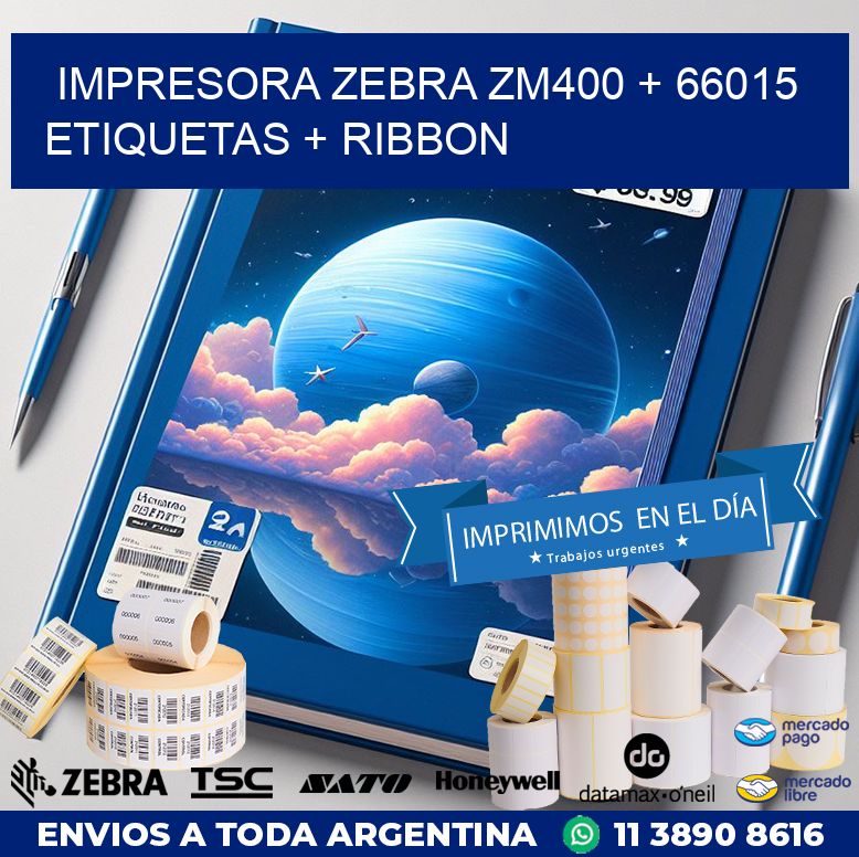 impresora zebra zm400 + 66015 etiquetas + ribbon