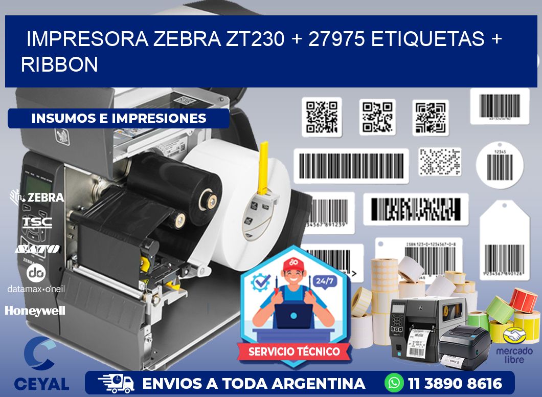 impresora zebra zt230 + 27975 etiquetas + ribbon