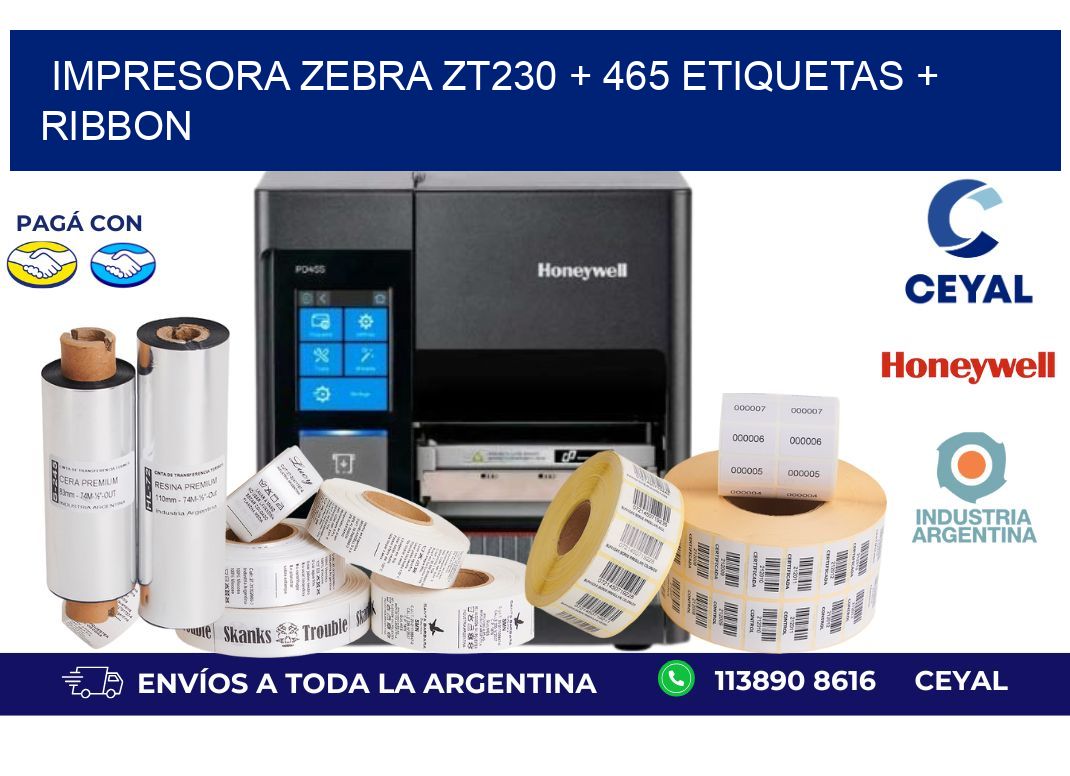 impresora zebra zt230 + 465 etiquetas + ribbon