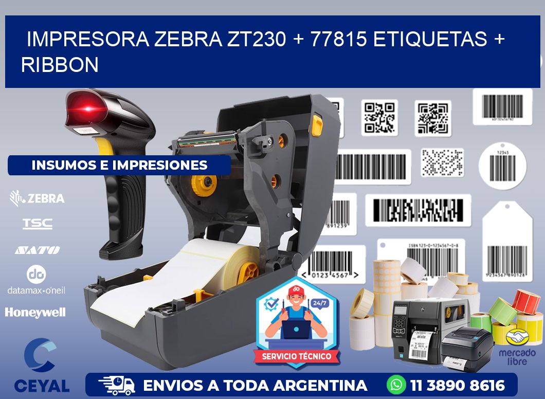impresora zebra zt230 + 77815 etiquetas + ribbon