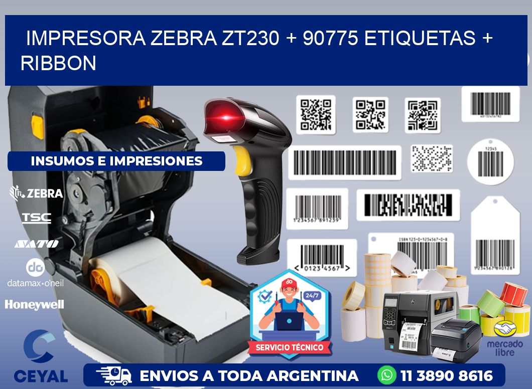 impresora zebra zt230 + 90775 etiquetas + ribbon