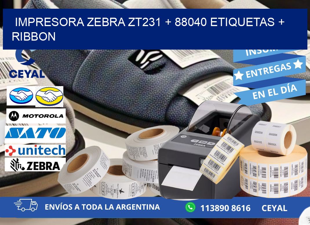 impresora zebra zt231 + 88040 etiquetas + ribbon