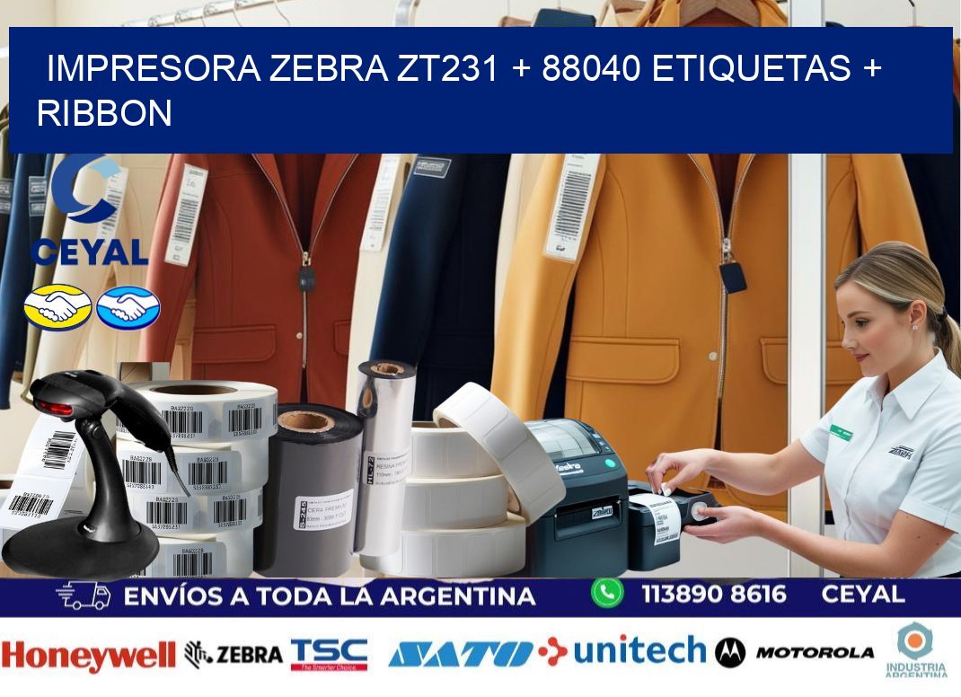 impresora zebra zt231 + 88040 etiquetas + ribbon