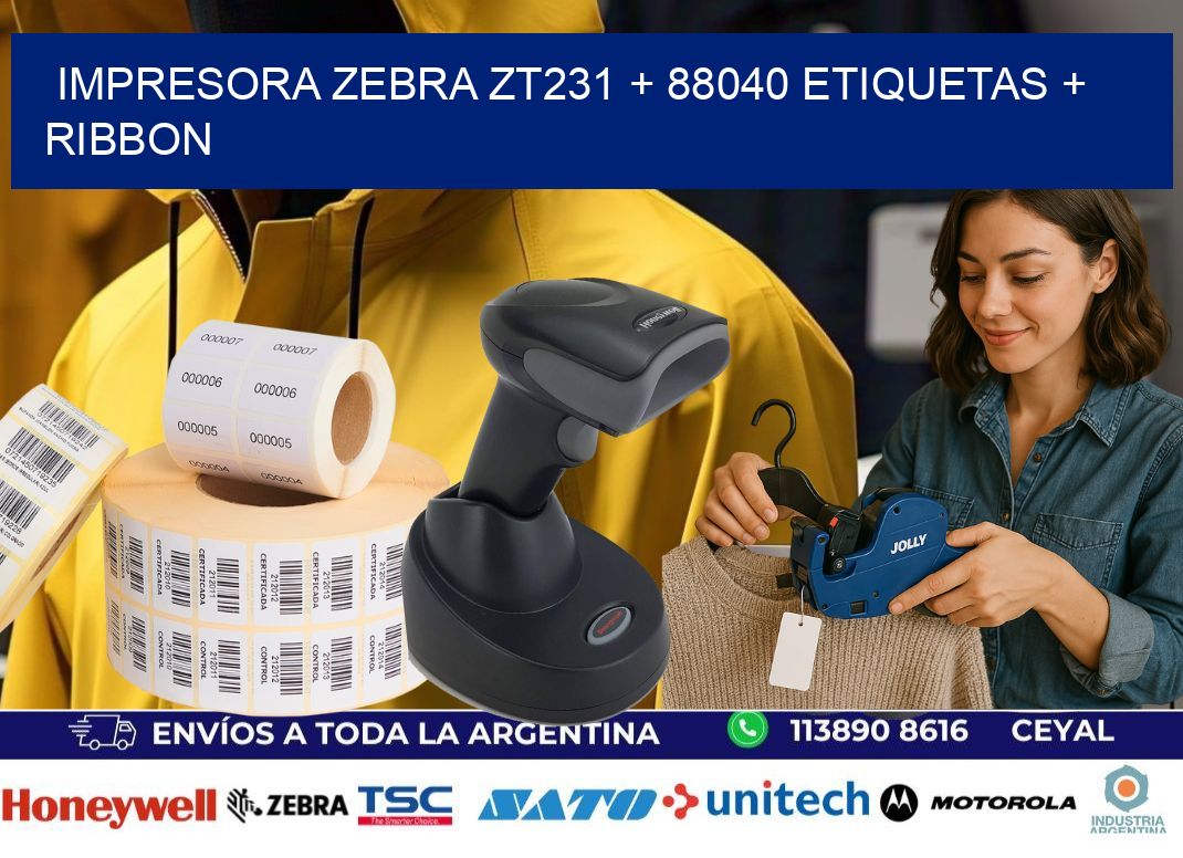 impresora zebra zt231 + 88040 etiquetas + ribbon