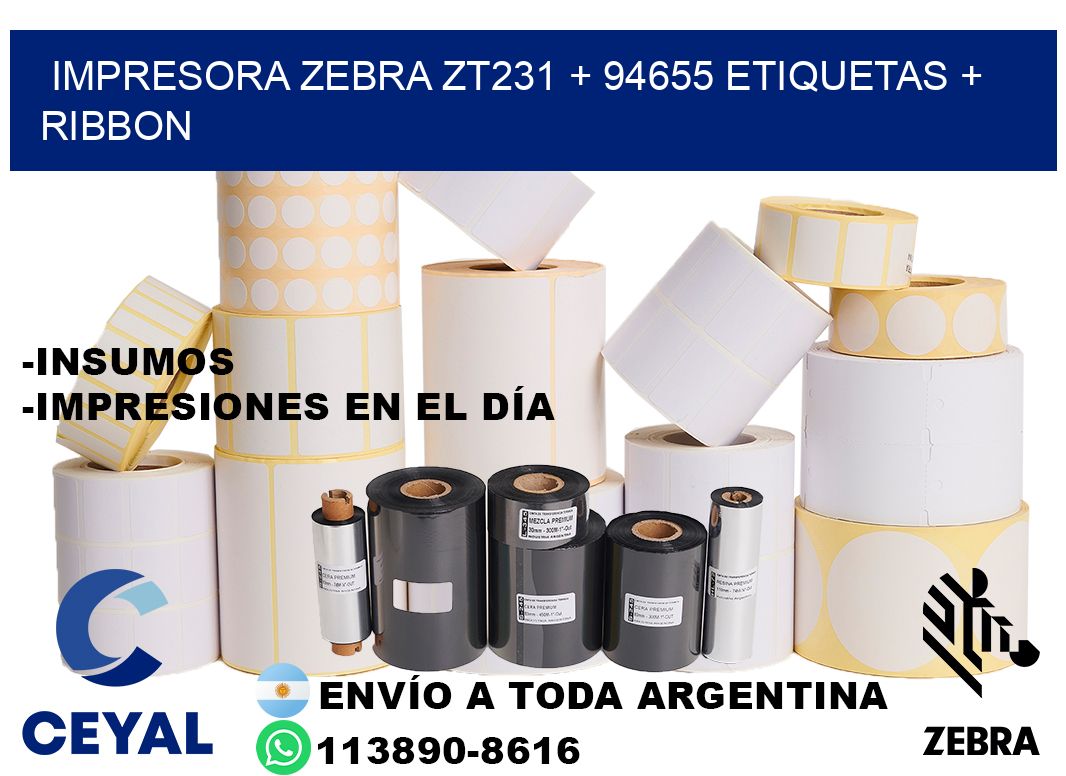 impresora zebra zt231 + 94655 etiquetas + ribbon