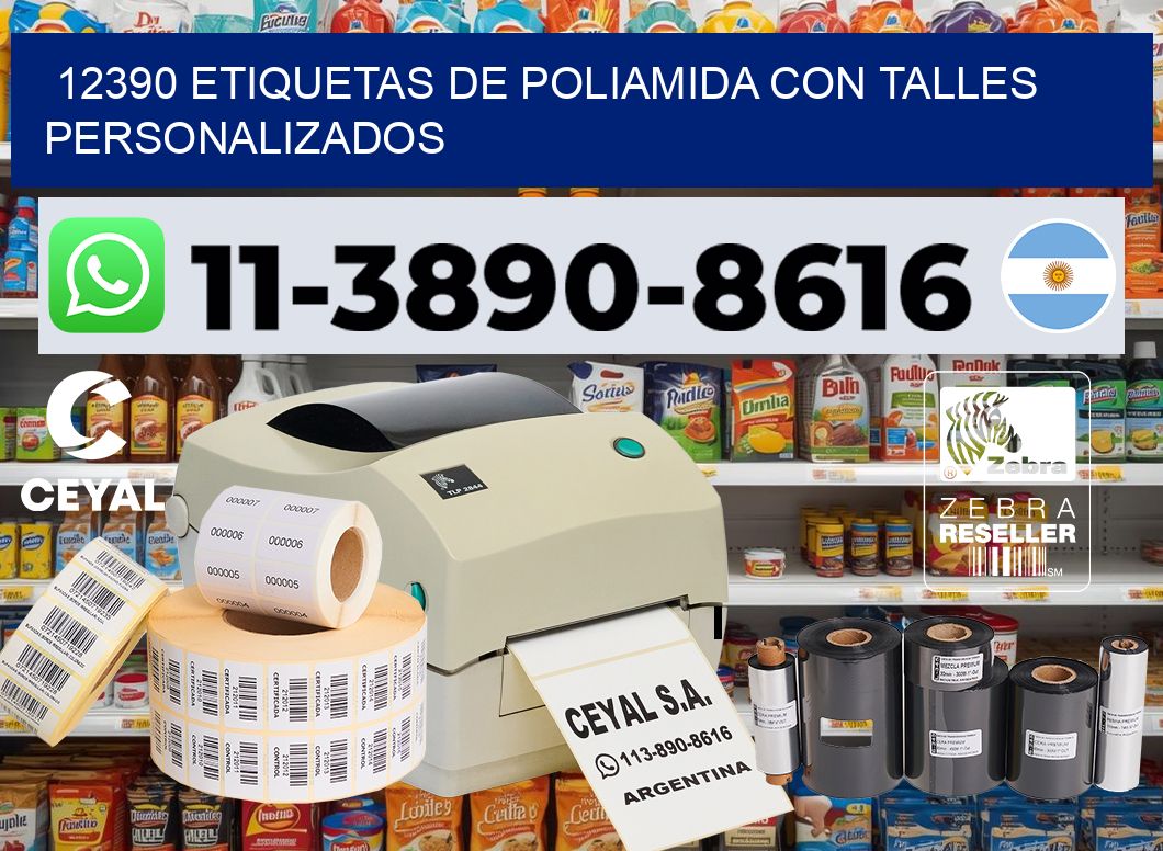 12390 Etiquetas de poliamida con talles personalizados