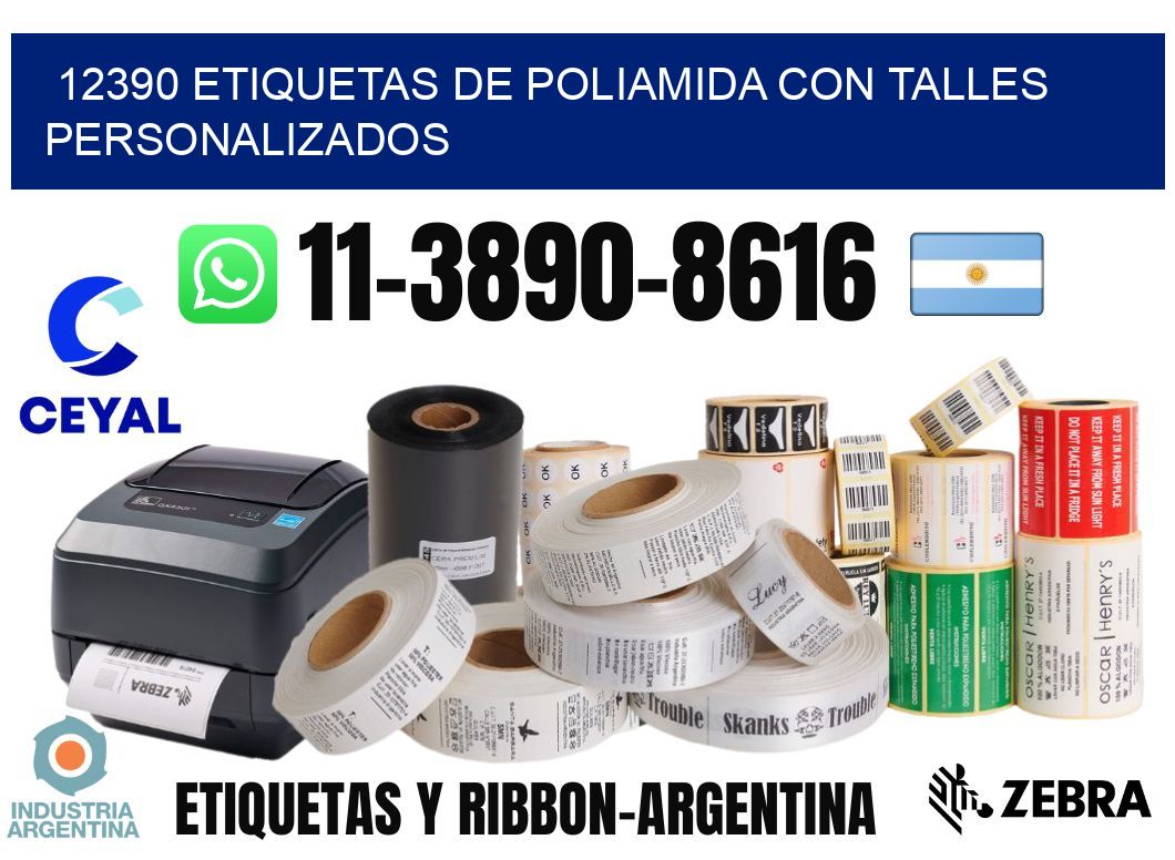 12390 Etiquetas de poliamida con talles personalizados