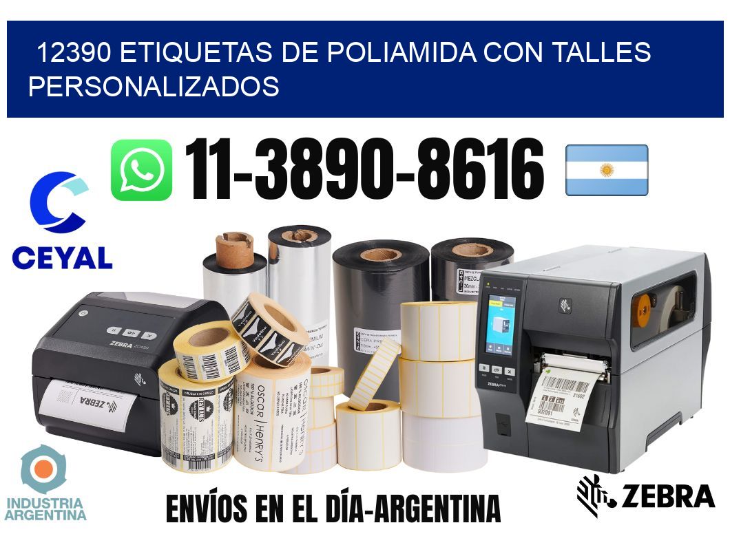 12390 Etiquetas de poliamida con talles personalizados