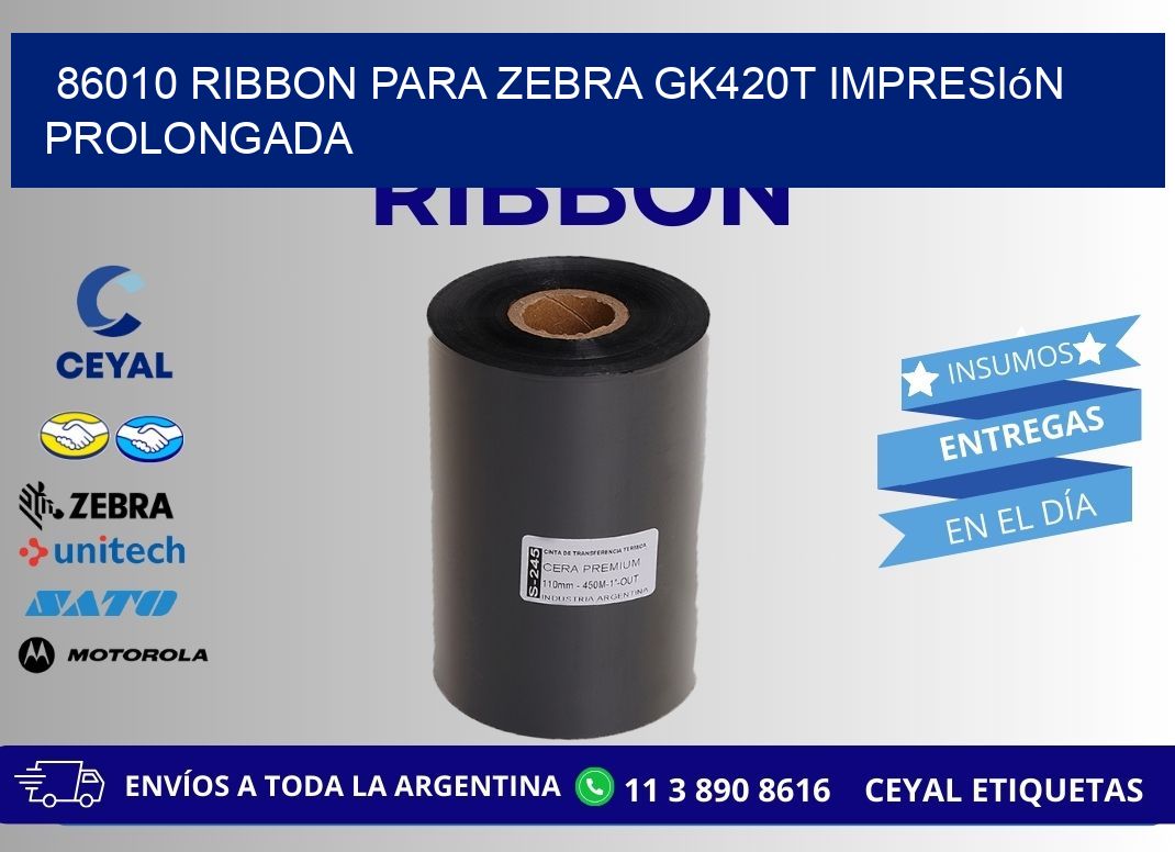 86010 ribbon para zebra gk420t impresión prolongada