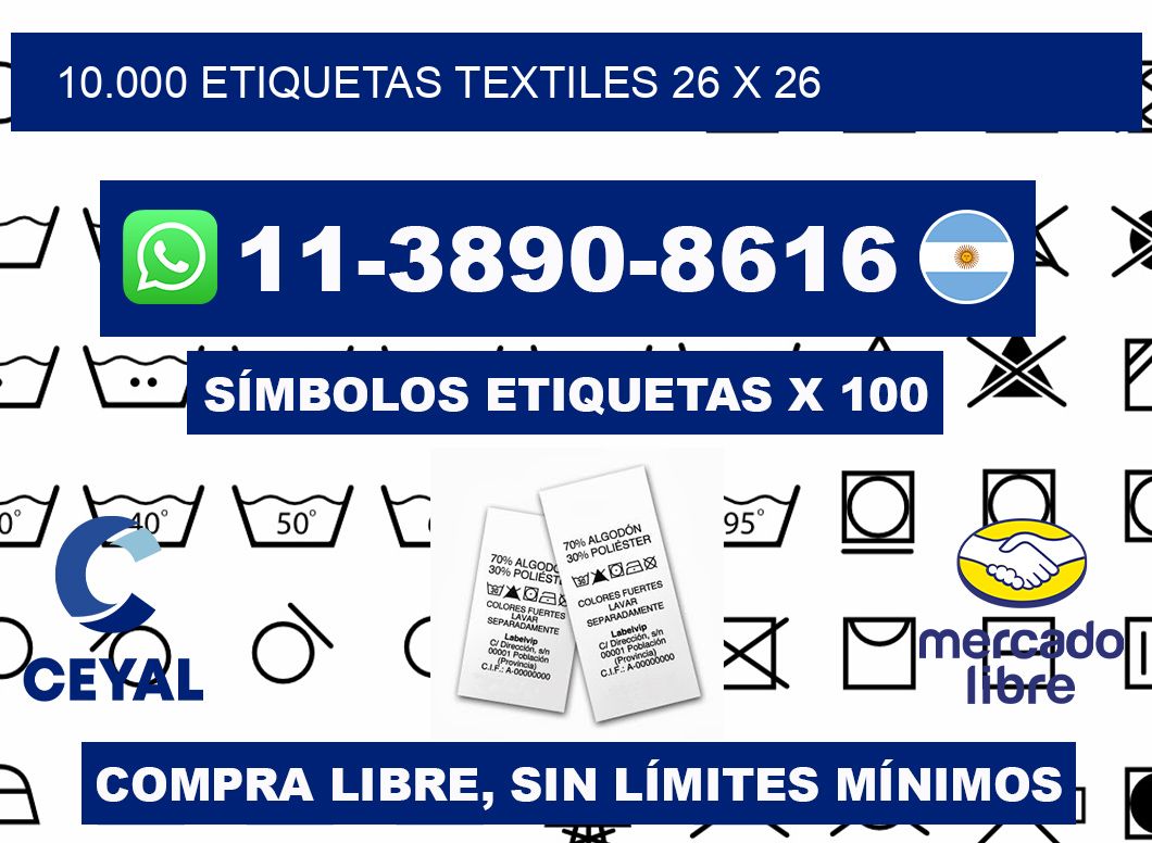 10.000 ETIQUETAS TEXTILES 26 x 26