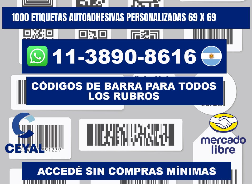1000 Etiquetas autoadhesivas personalizadas 69 x 69