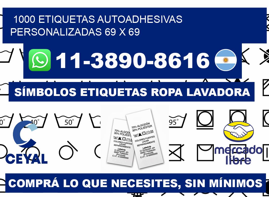 1000 Etiquetas autoadhesivas personalizadas 69 x 69