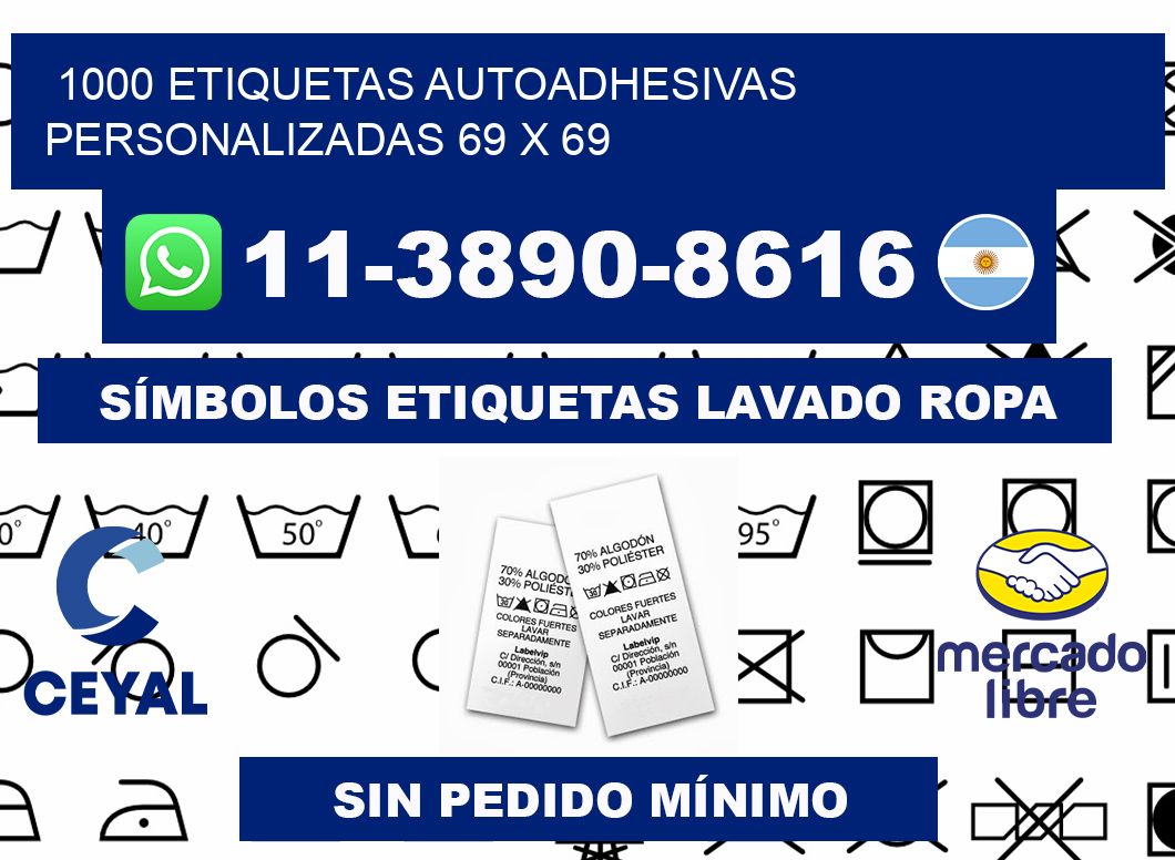 1000 Etiquetas autoadhesivas personalizadas 69 x 69