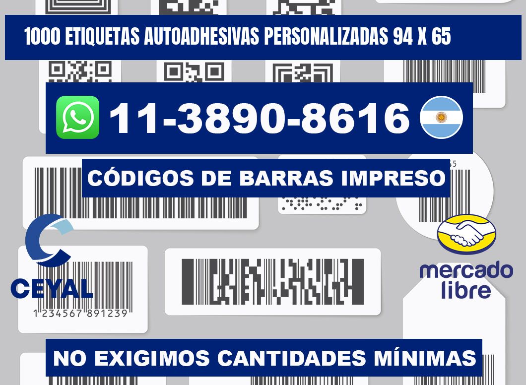 1000 Etiquetas autoadhesivas personalizadas 94 x 65