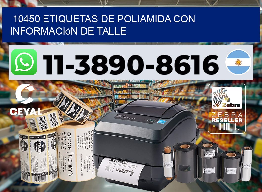 10450 Etiquetas de poliamida con información de talle