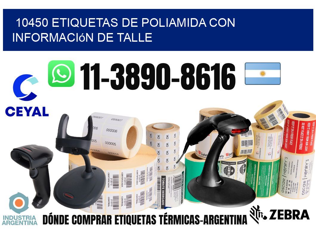 10450 Etiquetas de poliamida con información de talle