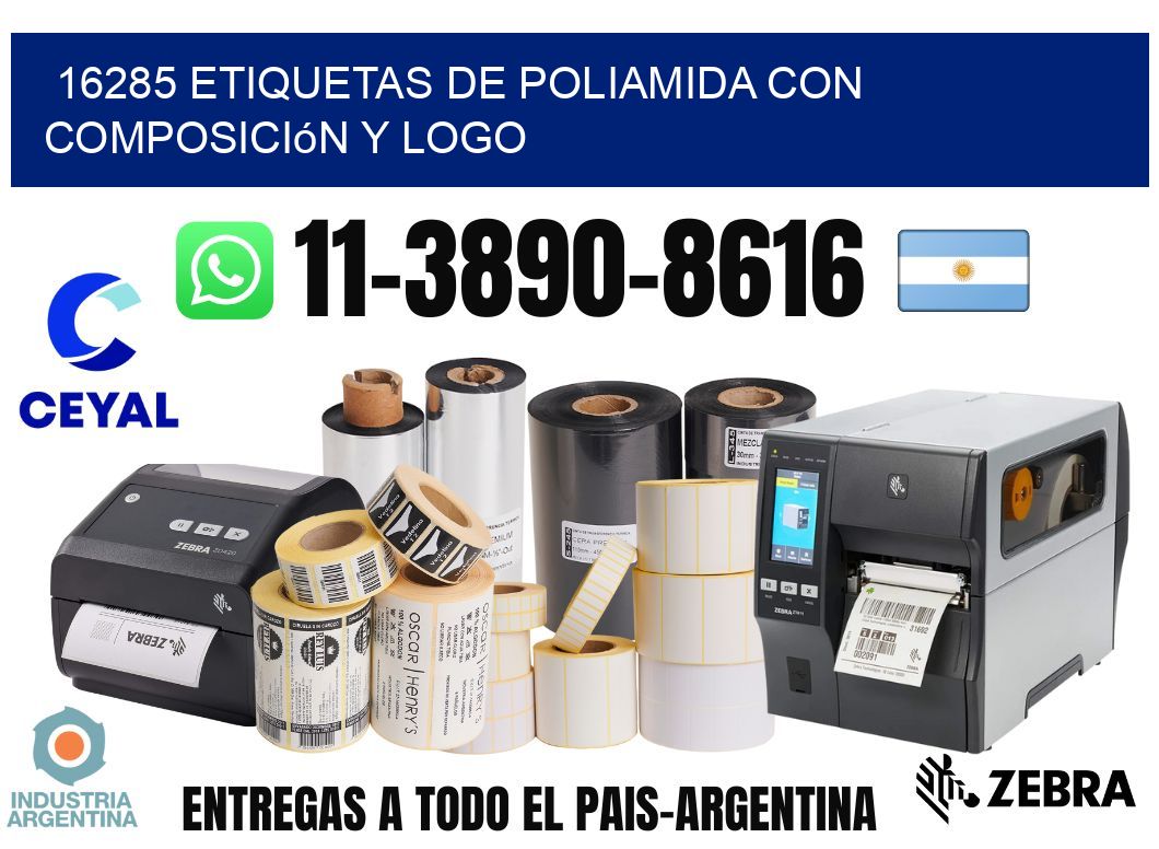 16285 Etiquetas de poliamida con composición y logo