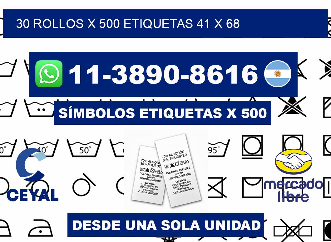 30 rollos x 500 etiquetas 41 x 68