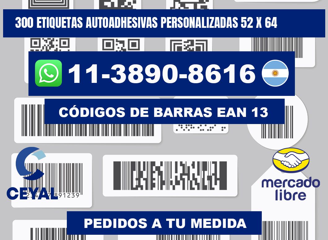 300 Etiquetas autoadhesivas personalizadas 52 x 64