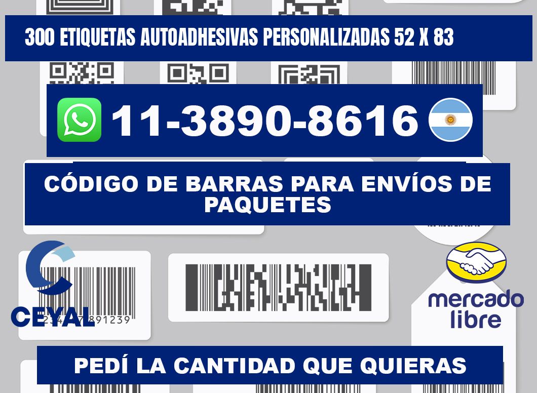 300 Etiquetas autoadhesivas personalizadas 52 x 83