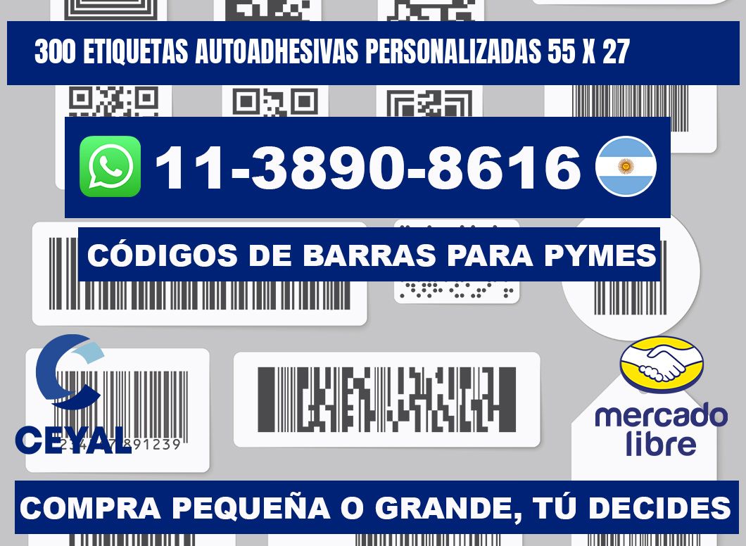 300 Etiquetas autoadhesivas personalizadas 55 x 27
